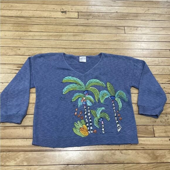 STICKCHICS Crop Knit Sweater Women One Size Made USA Hand Painted Palm Tree Isle - Picture 12 of 16